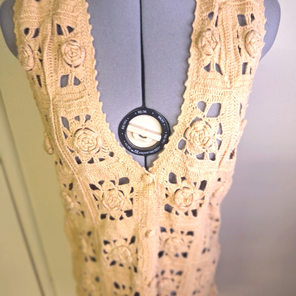 Beige Crocheted Vest Size Small to Med